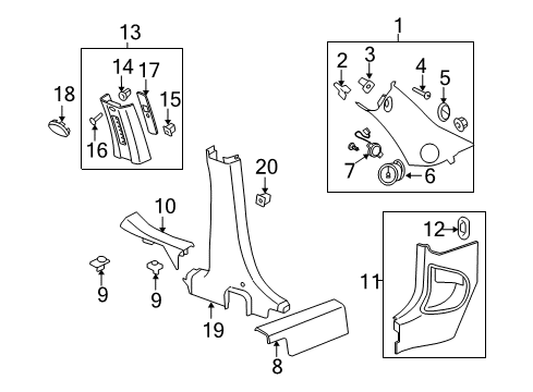 2010 Chevy HHR Interior Trim - Pillars, Rocker & Floor Diagram