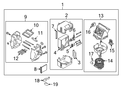 2010 Chevy Aveo5 A/C Evaporator & Heater Components Diagram