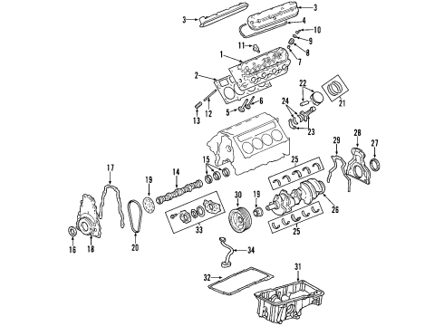 2004 Chevy SSR Engine Parts, Mounts, Cylinder Head & Valves, Camshaft & Timing, Oil Pan, Oil Pump, Crankshaft & Bearings, Pistons, Rings & Bearings Diagram