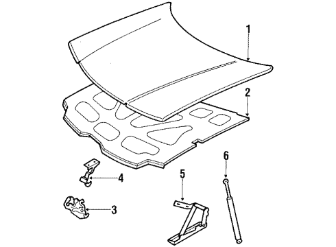 1990 Cadillac Allante Hood & Components Diagram