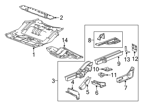 2007 Pontiac Torrent Rear Body - Floor & Rails Diagram