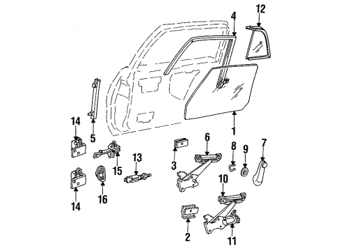 1994 Oldsmobile Achieva Rear Door - Glass & Hardware Diagram