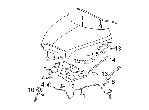 2010 Chevy HHR Hood & Components Diagram