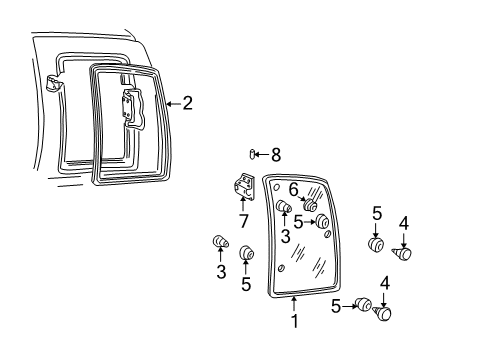 1999 GMC C1500 Rear Door - Glass & Hardware Diagram