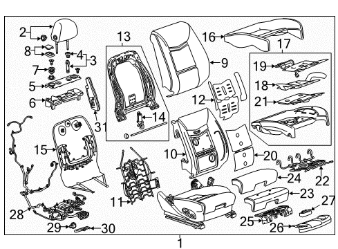 2019 Cadillac XTS Passenger Seat Components Diagram 1 - Thumbnail