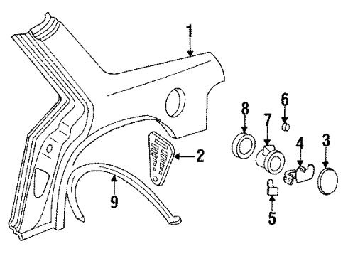 1993 Chevy Lumina Quarter Panel, Glass, Exterior Trim, Trim Diagram 1 - Thumbnail