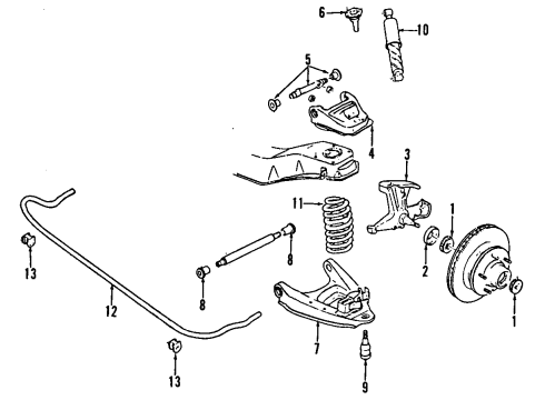 1993 Chevy G20 Front Suspension Components, Lower Control Arm, Upper Control Arm, Stabilizer Bar Diagram