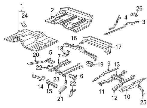2012 Cadillac Escalade Pillars, Rocker & Floor - Floor & Rails Diagram