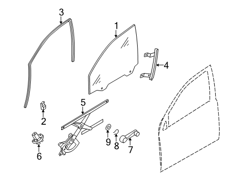 2007 Chevy Aveo5 Front Door - Glass & Hardware Diagram