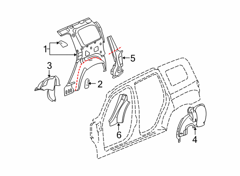 2010 Chevy HHR Inner Structure - Quarter Panel Diagram