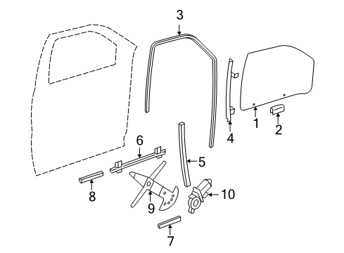 2005 Saturn Relay Front Door - Glass & Hardware Diagram
