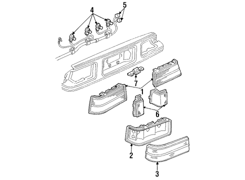 1985 Pontiac Grand Am Rear Combination Lamps, Backup Lamps, License Lamps Diagram