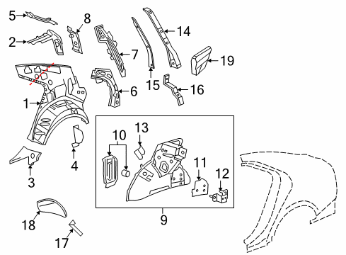 2016 Cadillac ATS Inner Structure - Quarter Panel Diagram