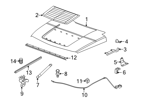 2010 Hummer H3T Hood & Components Diagram