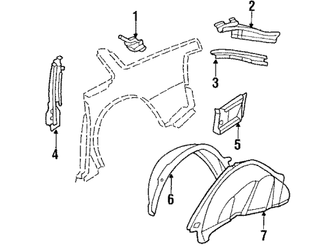 1984 Chevy Celebrity Inner Wheelhouse, Driver Side Diagram for 20113243