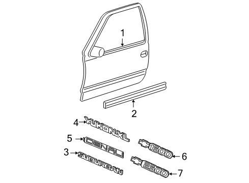 2001 Chevy Suburban 2500 Nameplate, Front Diagram for 15114052