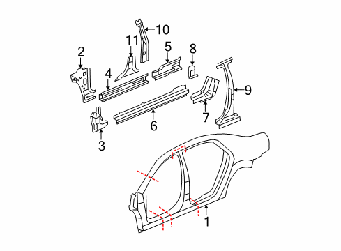 2009 Chevy Malibu Center Pillar, Hinge Pillar, Rocker Panel, Uniside Diagram
