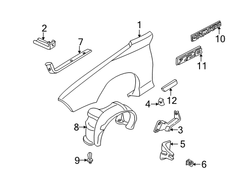 1999 Chevy Camaro Fender & Components, Exterior Trim Diagram
