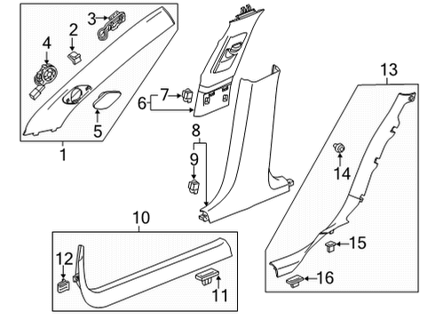 2022 Cadillac CT5 Interior Trim - Pillars Diagram