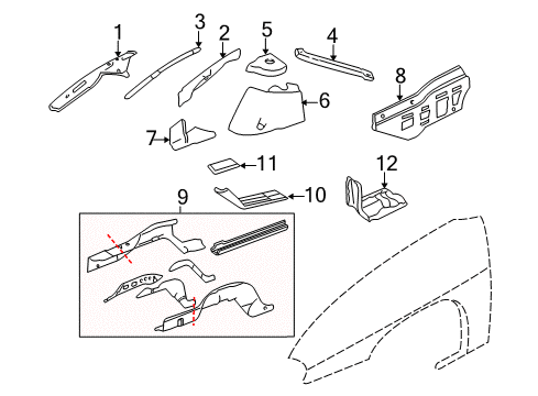 2005 Chevy Impala Structural Components & Rails Diagram