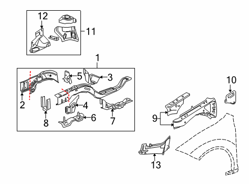 2008 Pontiac G5 Structural Components & Rails Diagram