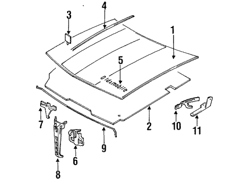 1990 Oldsmobile Cutlass Calais Hood & Components Diagram