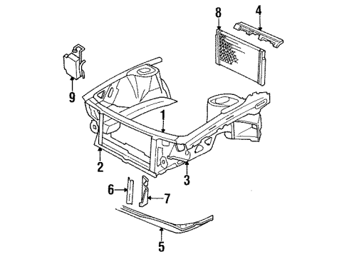 1993 Cadillac DeVille Radiator & Components, Radiator Support Diagram