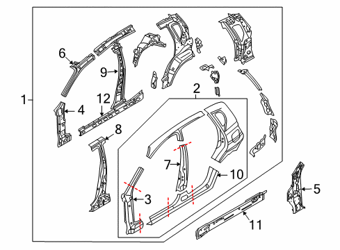 2010 Pontiac G3 Center Pillar, Hinge Pillar, Rocker, Uniside Diagram