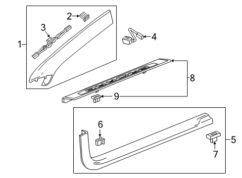 2022 Chevy Camaro Interior Trim - Pillars Diagram