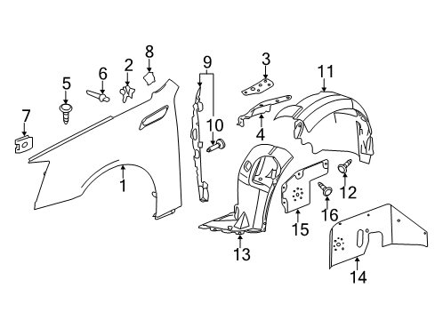 2008 Cadillac CTS Fender & Components Diagram