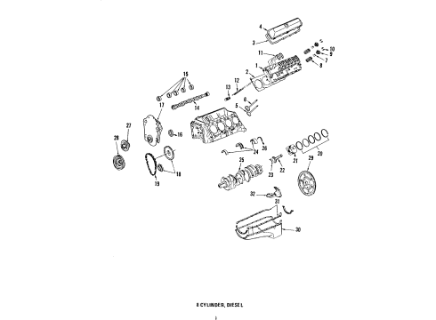 1985 Oldsmobile Custom Cruiser Engine Parts, Mounts, Cylinder Head & Valves, Camshaft & Timing, Oil Pan, Oil Pump, Crankshaft & Bearings, Pistons, Rings & Bearings Diagram