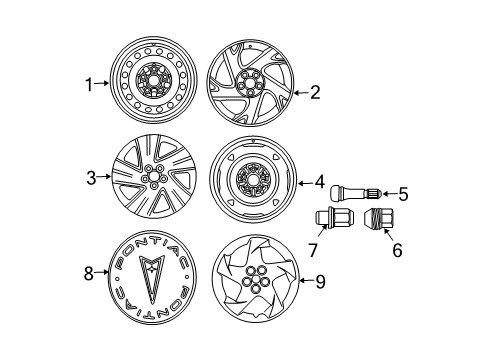 2004 Pontiac Vibe Wheels, Covers & Trim Diagram