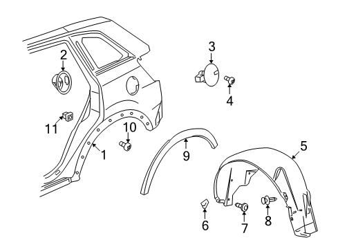 2009 Saturn Vue Quarter Panel & Components, Exterior Trim, Body Diagram 1 - Thumbnail