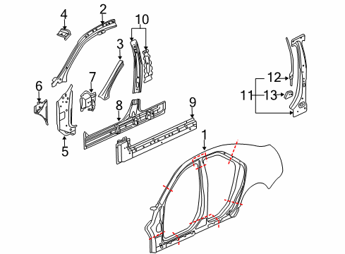 2008 Cadillac CTS Center Pillar, Hinge Pillar, Rocker, Uniside Diagram