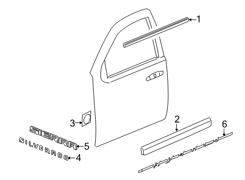 2013 Chevy Silverado 1500 Exterior Trim - Front Door Diagram