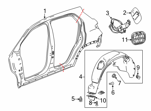 2022 Chevy Trax Quarter Panel & Components Diagram