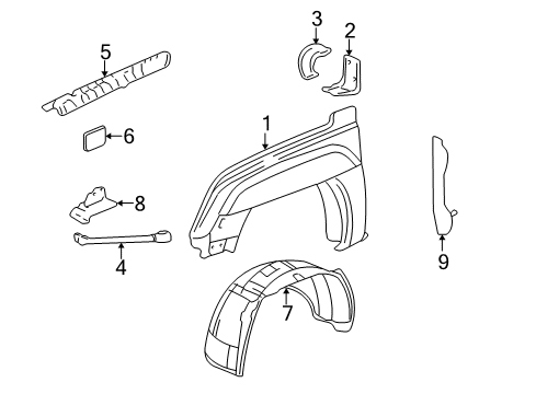 2005 Chevy Avalanche 2500 Fender & Components Diagram