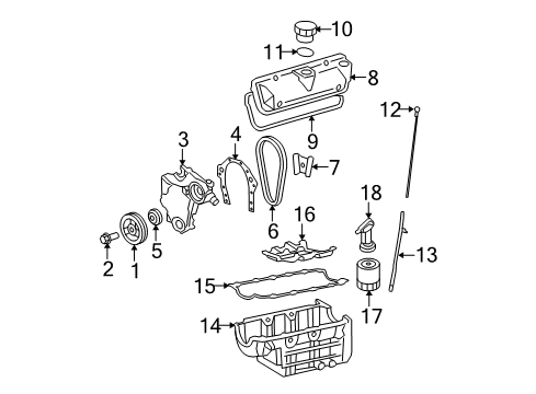 2005 Chevy Equinox Engine Parts, Mounts, Cylinder Head & Valves, Camshaft & Timing, Oil Pan, Oil Pump, Crankshaft & Bearings, Pistons, Rings & Bearings Diagram
