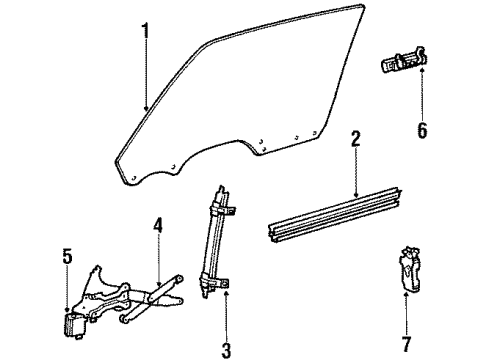 1986 Pontiac Bonneville Front Door - Glass & Hardware Diagram