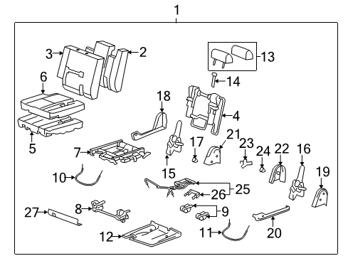 2008 GMC Yukon Rear Seat Components Diagram 7 - Thumbnail