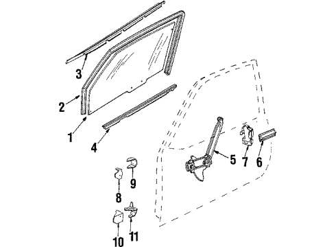 1985 Chevy Cavalier Front Door - Glass & Hardware Diagram