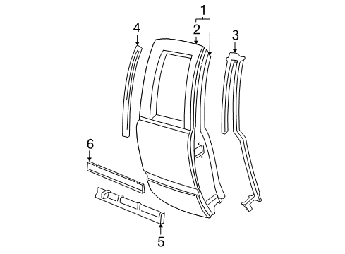 1999 GMC C1500 Rear Door & Components, Exterior Trim Diagram