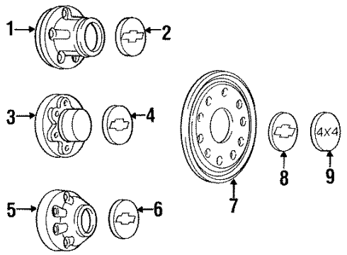 1994 GMC C3500 Wheels, Covers & Trim Diagram 4 - Thumbnail