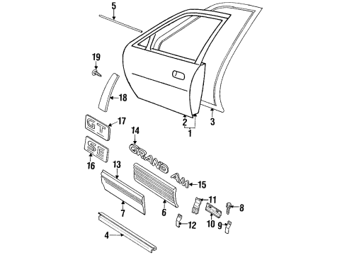 1997 Pontiac Grand Am Nameplate, White, Front Diagram for 22636900
