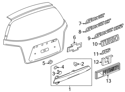 2017 Chevy Sonic Exterior Trim - Lift Gate Diagram