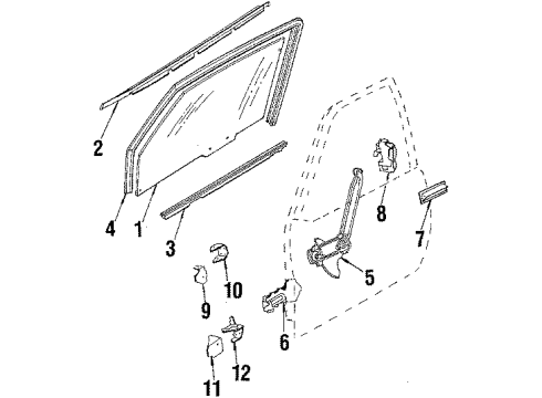 1987 Oldsmobile Firenza Front Door - Glass & Hardware Diagram