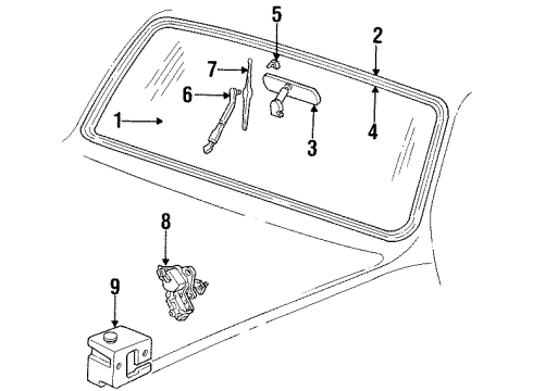 1990 GMC Jimmy Windshield Glass, Wiper & Washer Components, Reveal Moldings Diagram