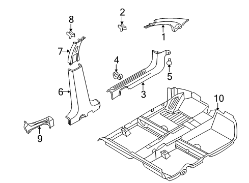 2008 Chevy Aveo Interior Trim - Pillars, Rocker & Floor Diagram