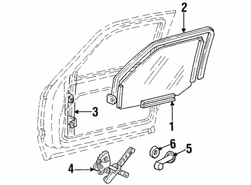 1990 GMC C3500 Front Door - Glass & Hardware Diagram