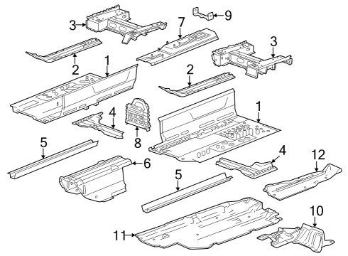 2012 Chevy Volt Pillars, Rocker & Floor - Floor & Rails Diagram